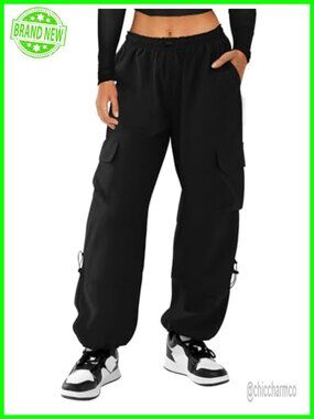 Parachute Cargo Pants Quick Dry Lightweight Baggy Joggers High Waist